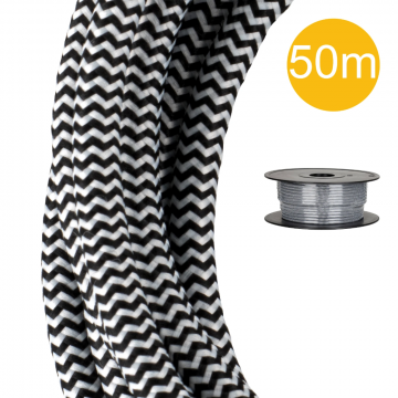 Bailey textielsnoer op rol 50 meter 2x0.75 mm2 - zwart/wit (140318)