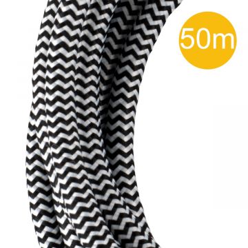 Bailey textielsnoer op rol 50 meter 2x0,75 mm2 - zwart/wit (140318)