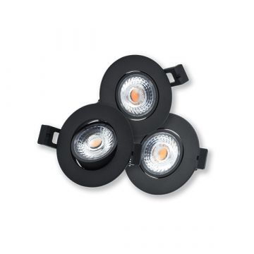 INTERLight inbouwspot set kantelbaar dimbaar rond zwart 8W 640lm 2700K incl. driver Ø82mm - zaagmaat Ø63mm IP44 (IL-DCM8K27B3P)