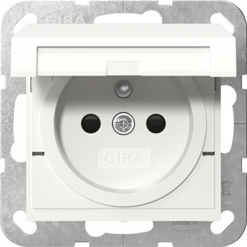 Gira stopcontact met penaarde en klapdeksel - systeem 55 zuiver wit mat (448827)