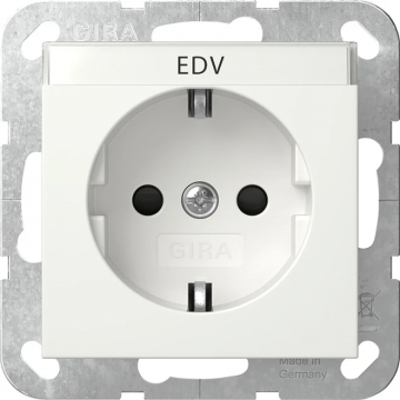 Gira stopcontact met randaarde tekstkader shutter en symbool 1-voudig - systeem 55 zuiver wit mat (446227)