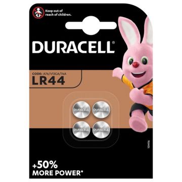 Duracell knoopcel batterijen LR44 alkaline 1,5V - verpakking 4 stuks (D019621)
