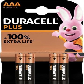 Duracell Plus alkaline batterijen 100 AAA 1,5V - verpakking 4 stuks (D141117)