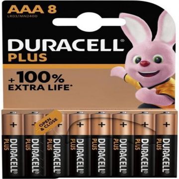 Duracell Plus alkaline batterijen 100 AAA 1,5V - verpakking 8 stuks (D141179)