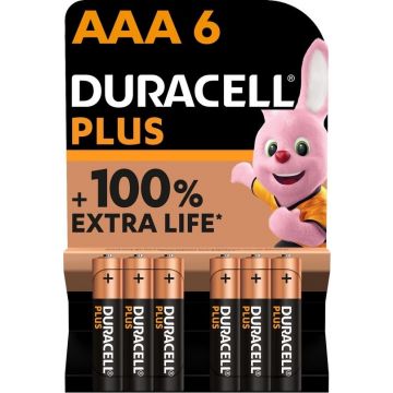 Duracell Plus alkaline batterijen 100 AAA 1,5V - verpakking 6 stuks (D141209)