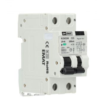EMAT differentieelautomaat 1-polig+nul 25A C-kar 100mA 2 modules (85006057)