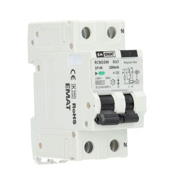 EMAT differentieelautomaat 1-polig+nul 32A B-kar 100mA 2 modules (85006058)