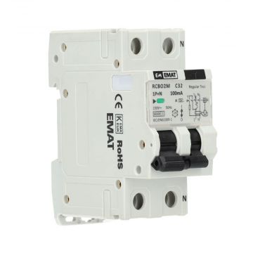 EMAT differentieelautomaat 1-polig+nul 32A C-kar 100mA 2 modules (85006059)