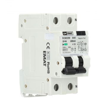 EMAT aardlekautomaat 1-polig+nul 40A B-kar 100mA  2 modules (85006054)