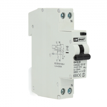 EMAT differentieelautomaat 1-polig+nul 40A C-kar 30mA (85006060)