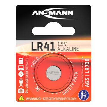 Ansmann batterij alkaline knoopcel LR41 / LR736 / AG3 / 1,5V - verpakking per 1 stuk (5015332)