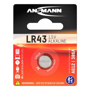 Ansmann batterij alkaline knoopcel LR43 / LR1142 / AG12 / 1,5V - verpakking per 1 stuk (5015293)