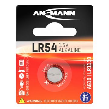 Ansmann batterij alkaline knoopcel LR54 / LR1130 / AG10 / 1,5V - verpakking per 1 stuk (5015313)