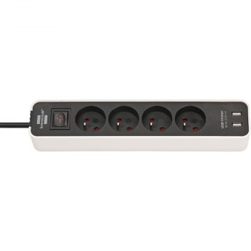 BRENNENSTUHL stekkerdoos met schakelaar 4-voudig met penaarde en 2 USB A 3 meter - wit/zwart (1153244026)
