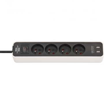 BRENNENSTUHL stekkerdoos met schakelaar 4-voudig met penaarde en 2 USB A 1.5 meter - wit/zwart (1153244026)