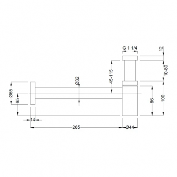 RAMINEX ruimtebesparende sifon fontein design metaal met buis en rozet 1 1/4"x32mm - rvs (510019)