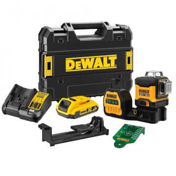 DeWALT accu kruislijnlaser 12/18V groen 3x 360° met 2,0Ah accu en lader in TSTAK koffer (DCE089D1G18-QW)