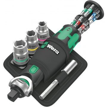 Wera bitset en doppenset in riemetui 8009 Zyklop Pocket Set 2 ratel 1/4" metrisch - 18 delig (05004281001)