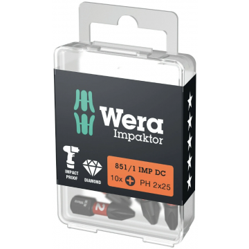 Wera bit impact philips PH2 25mm 1/4" - set van 10 stuks (05057616001)