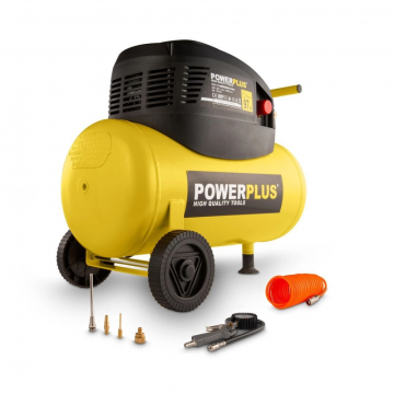 PowerPlus compressor olievrij met 24l tank 230V 1100W 8 bar 180l/min - set met 6 accessoires (POWX1730)