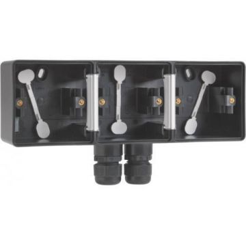 Niko New Hydro 3-voudig horizontale opbouwdoos - leeg met 2x M20 ingang IP55 - zwart (761-84952)