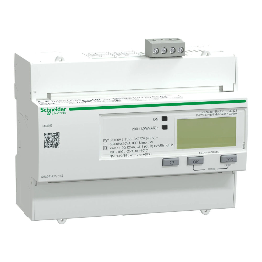 Miniatuur van Schneider Electric Acti9 iEM3355 energiemeter 125A 3-fase Klasse B Modbus MID (A9MEM3355)