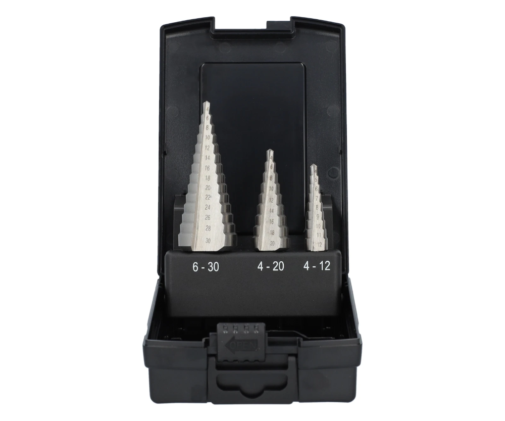 Miniatuur van Labor stappenboor 1x ø4-12mm, 1x ø4-20mm en 1x ø6-30mm HSS-Geslepen - set 3 delig (AZ910003)