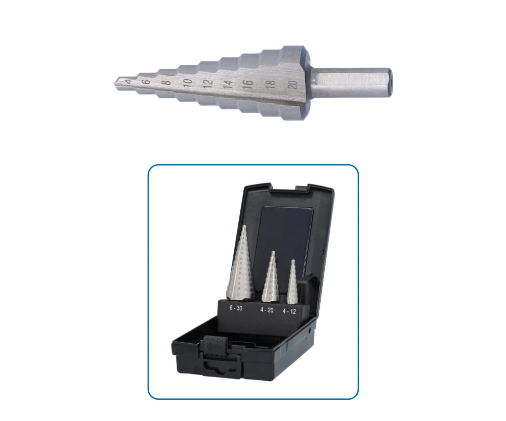 Miniatuur van Labor stappenboor 1x ø4-12mm, 1x ø4-20mm en 1x ø6-30mm HSS-Geslepen - set 3 delig (AZ910003)